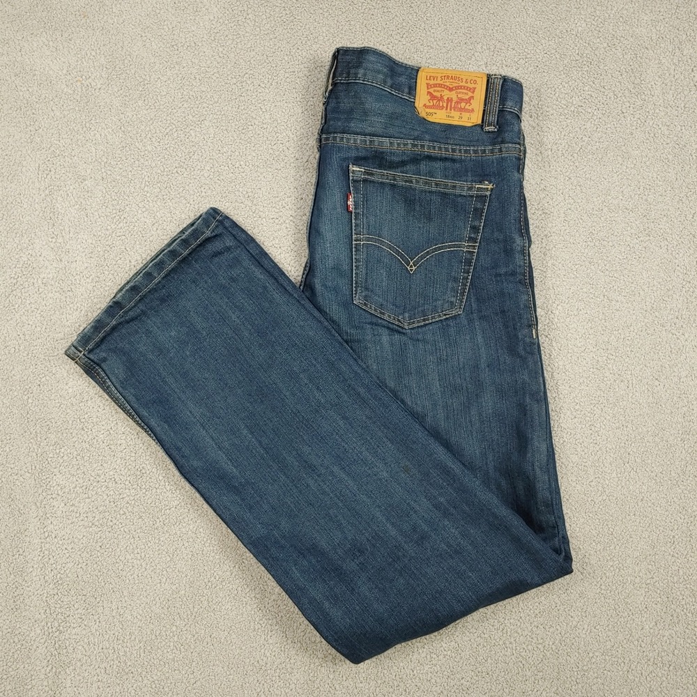 Levi's 505 Regular Fit Jeans - Men 34x31 Blue - Straight Leg Denim Pants Y2K